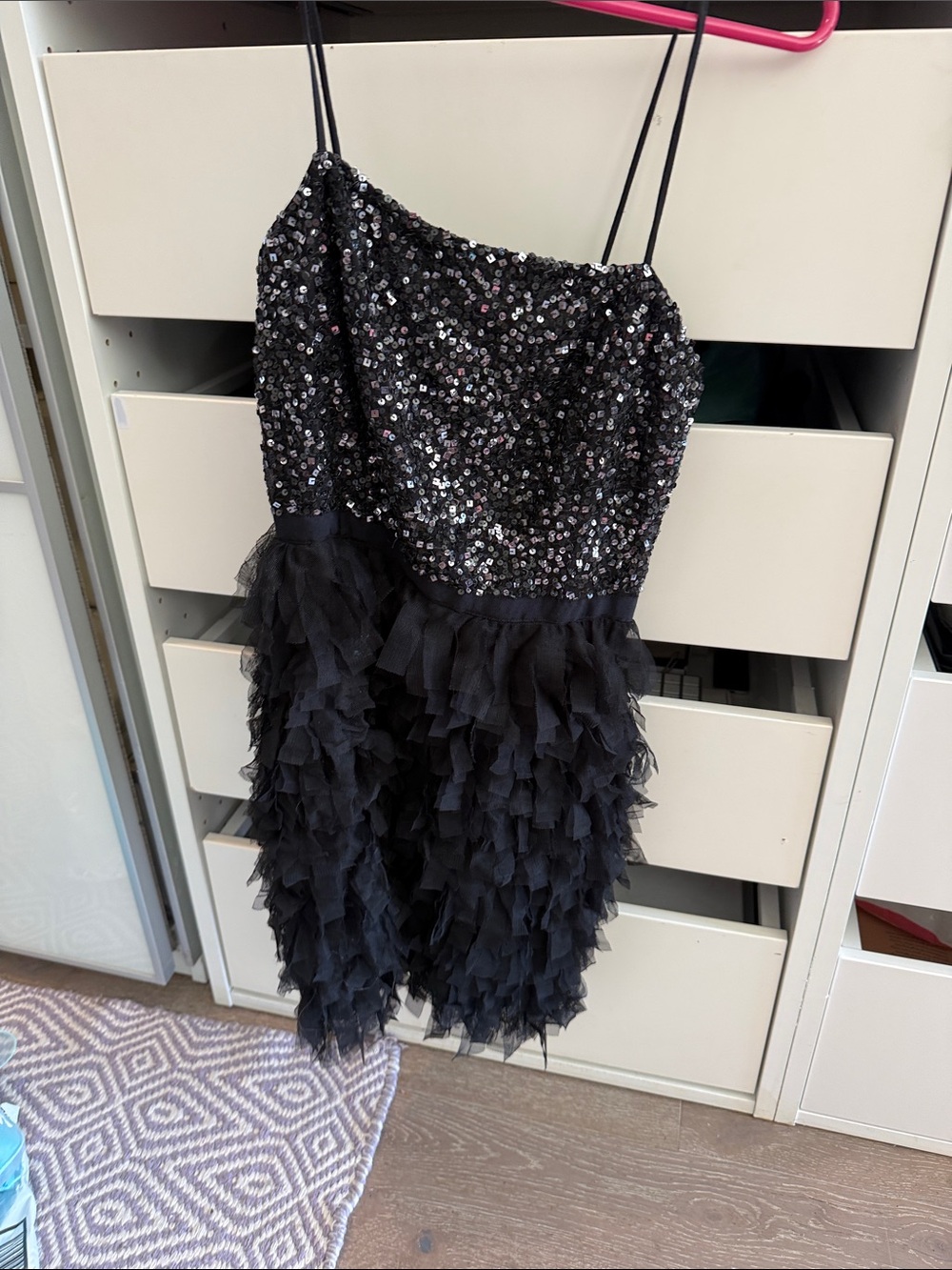 Armani Exchange Black Sequin Ruffle Party Dress